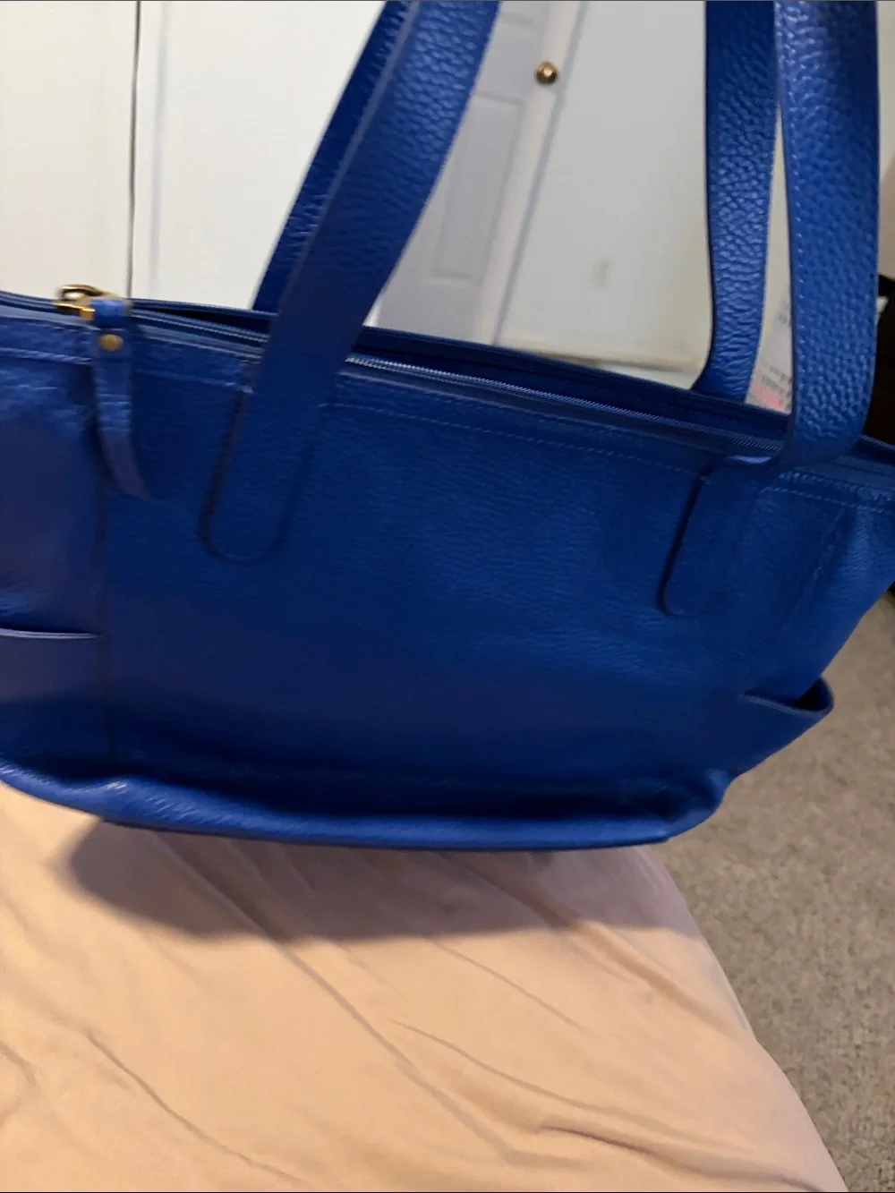 Men's Blue Leather Weekend Duffel Bag